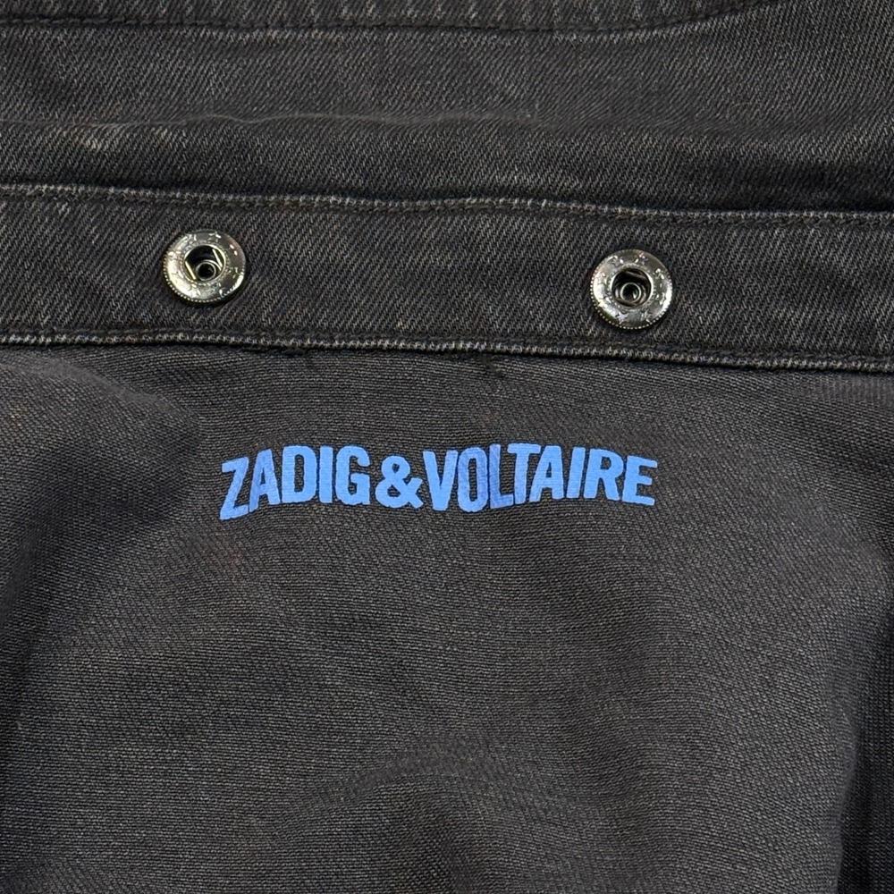 Zadig & Voltaire Noah Faded Black Denim Trucker Jacket Skull Patch Womens 14-S - Picture 4 of 15